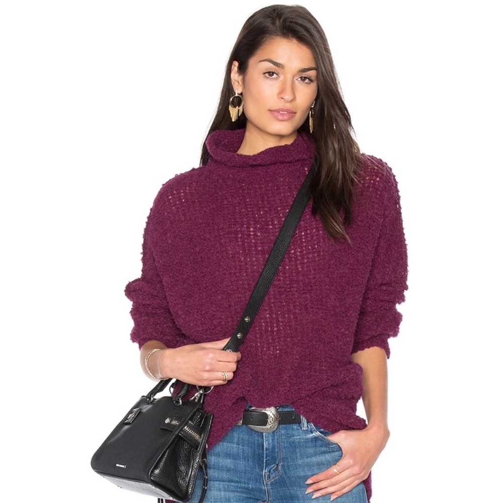 FREE PEOPLE dark purple She’s All That alpaca turtleneck oversized sweater XS